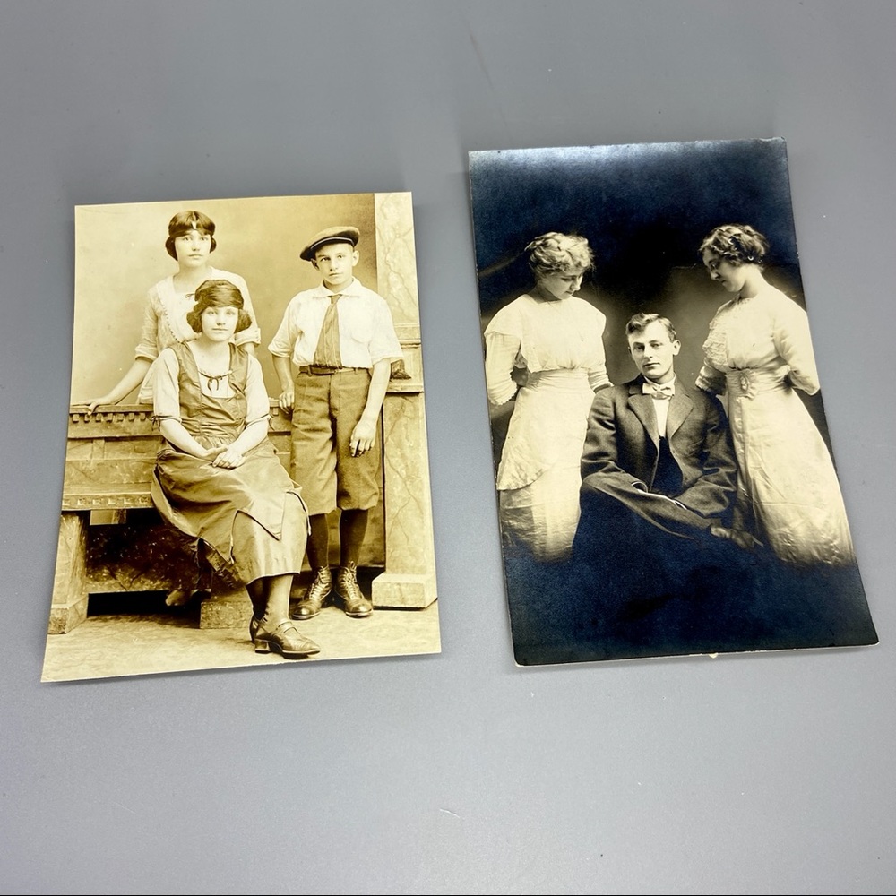 Antique Real Photo Postcard Siblings Portraits Set of 2